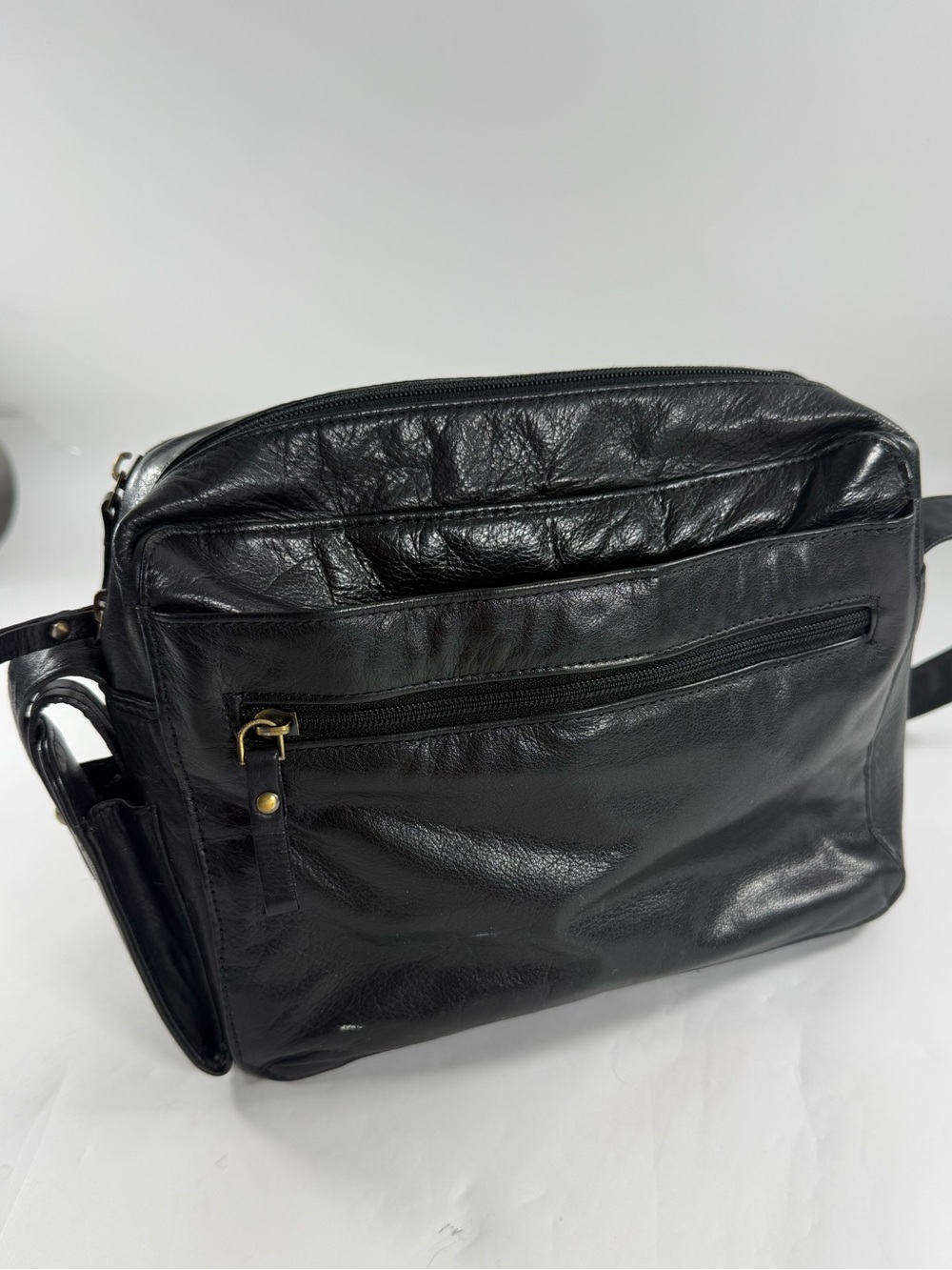 Vintage Great American Leatherworks Black Leather Organizer Shoulder Bag